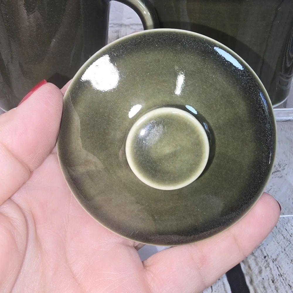 VINTAGE MID CENTURY MODERN CREAM AND SUGAR BOWL DARK JADE GREEN FROM JAPAN EUC